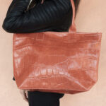 Borsa shopper in vera pelle arancio Papaya